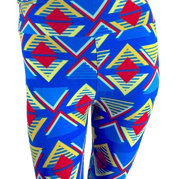 LuLaRoe Pants - LuLaRoe Super Soft Leggings sz OS 2-10 Geometric Blues Red Yellow Stretchy Comfy